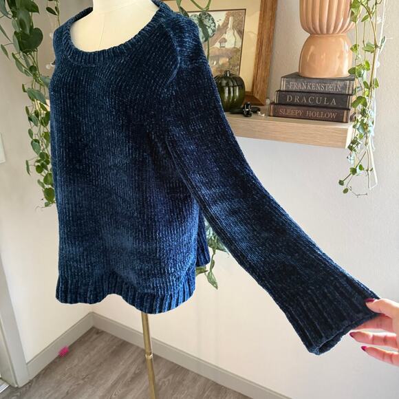 Orvis Chenille Velvet Chunky Sweater Royal Blue Women XL Cozy Rib Knit Winter - Picture 4 of 8